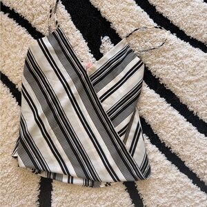 Black & White Striped Wrap Cami Tank Top - Women